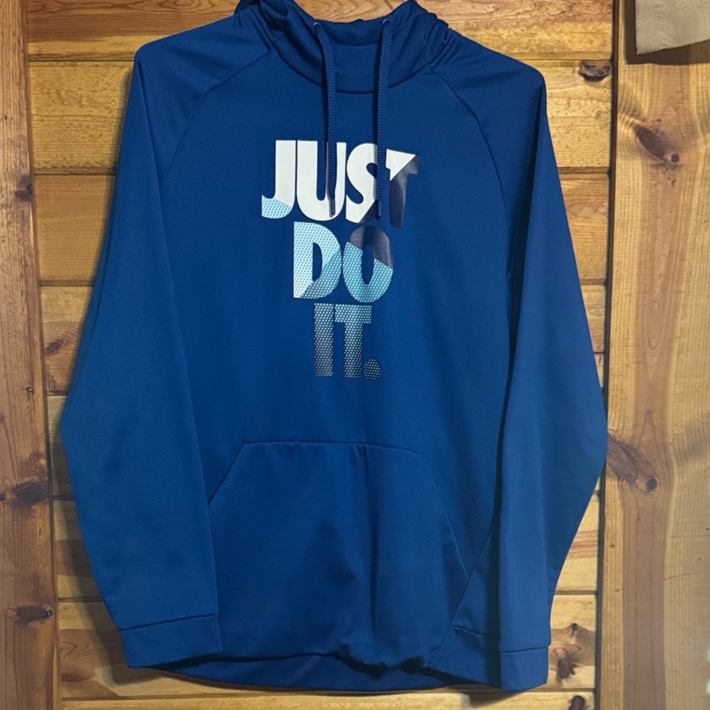 Nike Blue Hoodie with 'Just Do It' Graphic